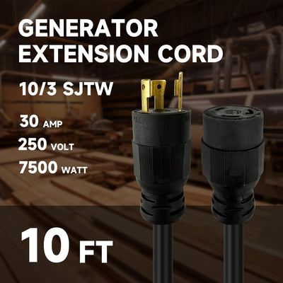 Cable extensión generador 30A 250V NEMA L6-30P/R negro