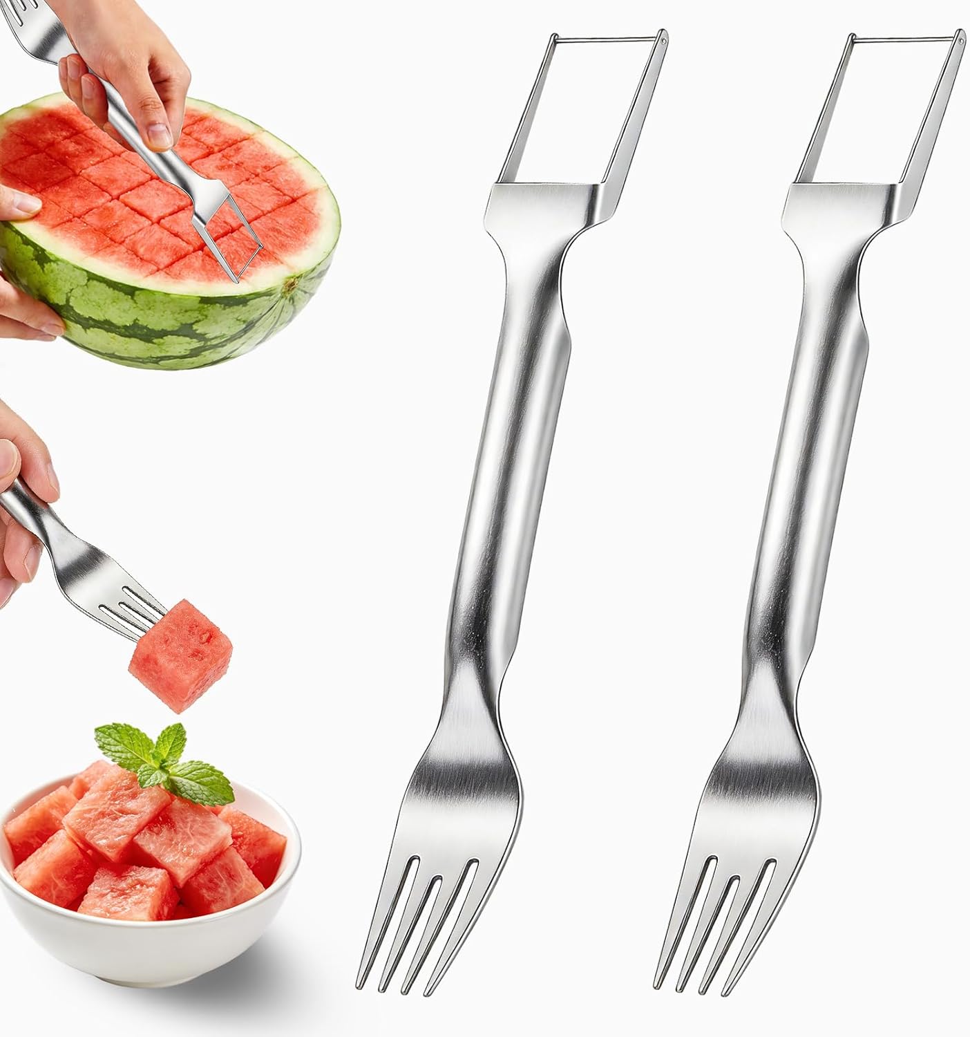 Cortador de sandía 2 en 1 acero inoxidable tenedor frutas accesorio cocina