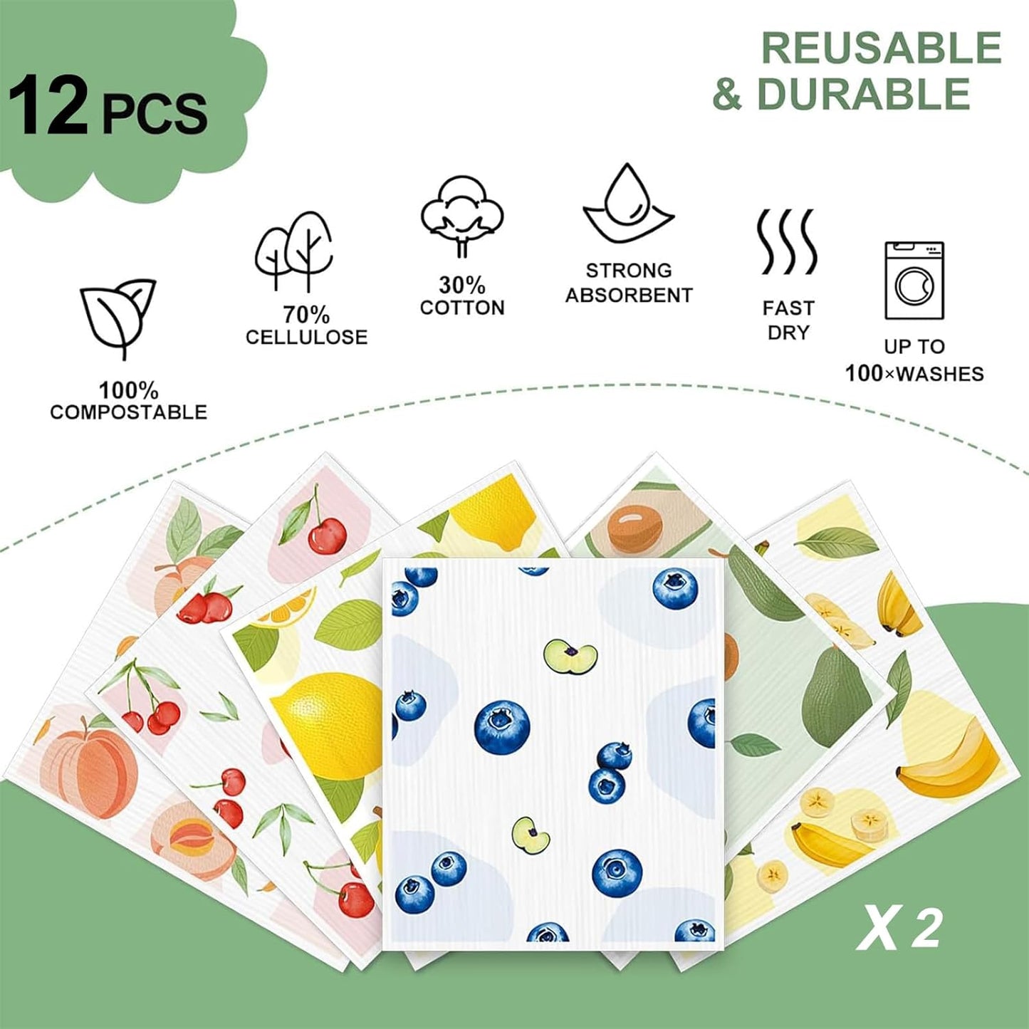 Paños de cocina suecos reutilizables 12 piezas sin olor de secado rápido