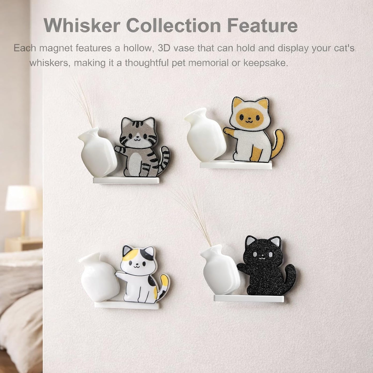 5 imanes de nevera para gatos con jarrón bigote y diseños para decorar
