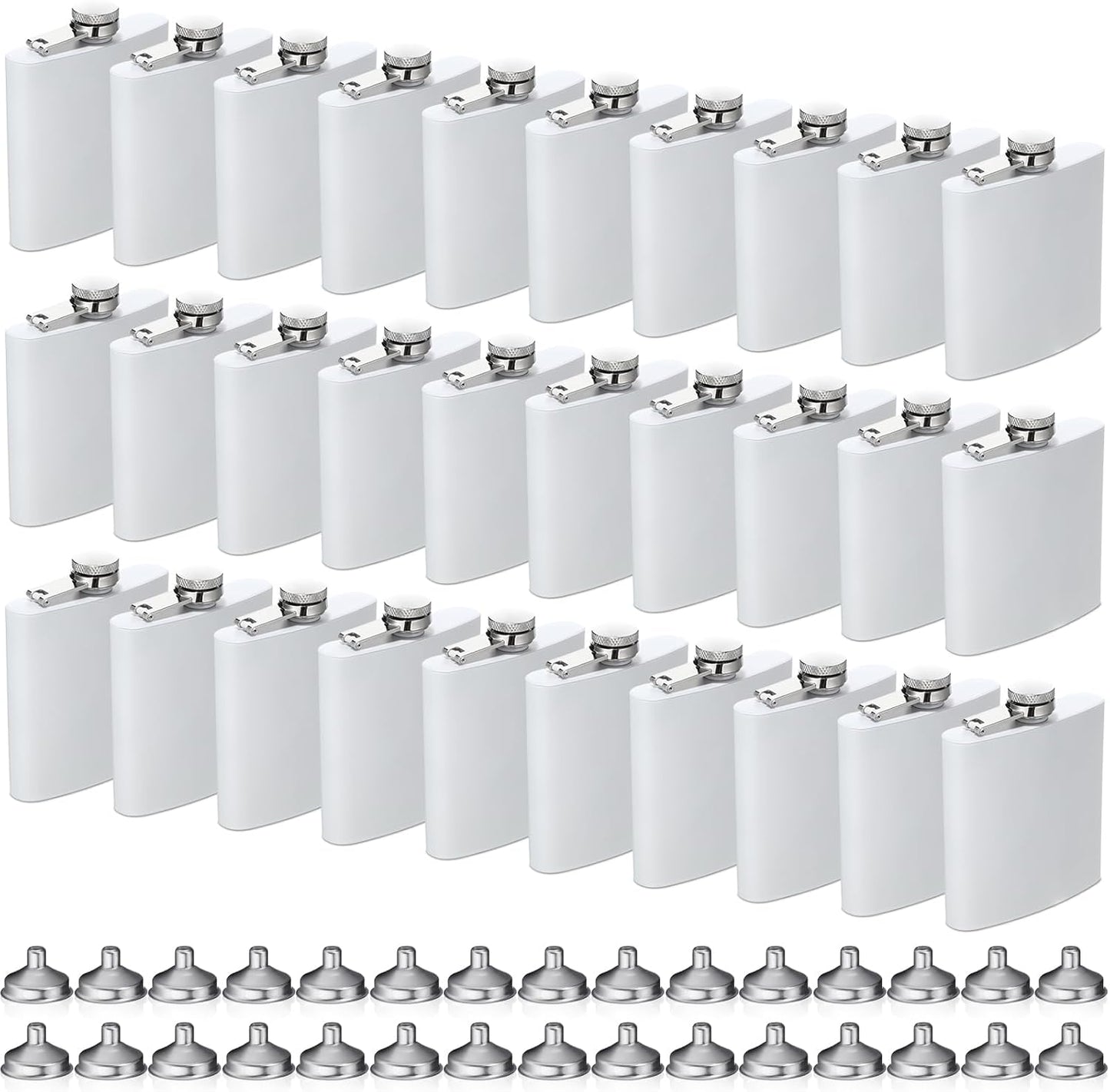 Set 30 Frascos Acero Inox Con Embudo Bolsillo 6oz Blanco