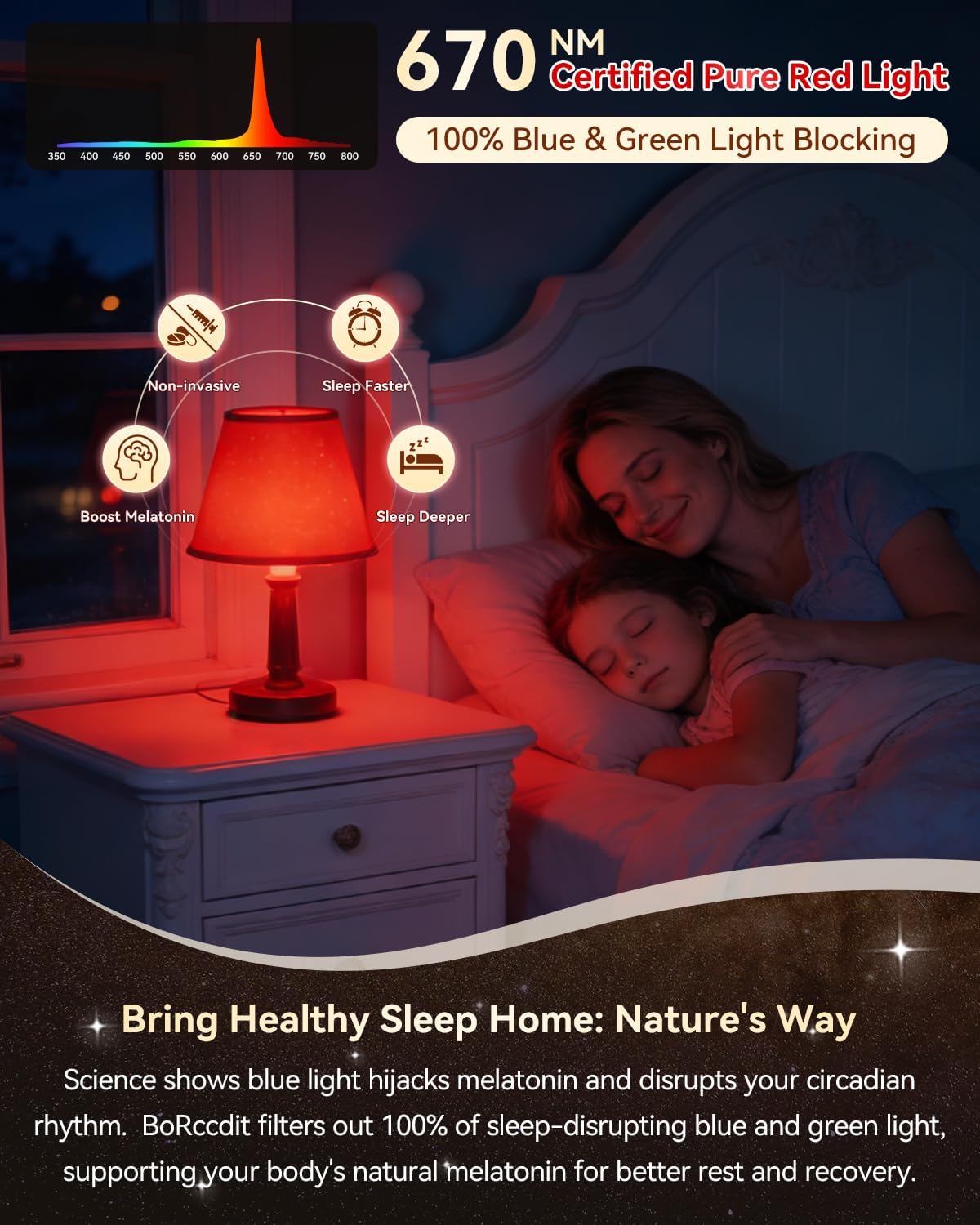 Bombilla roja 670 nm para dormir LED A15 7W bloqueo luz azul