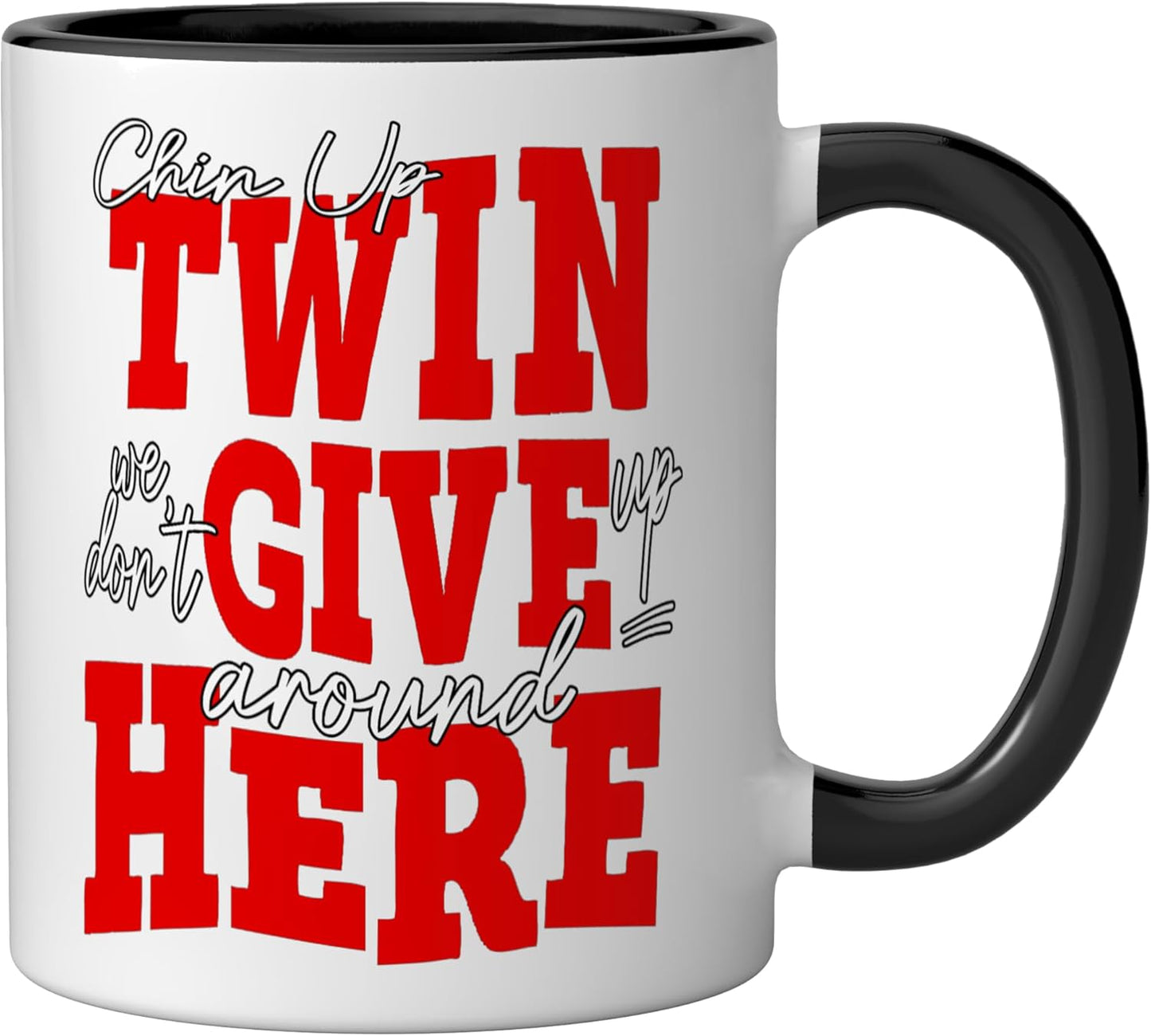 Taza cerámica color rojo con gráfico chin up twin negro/blanco