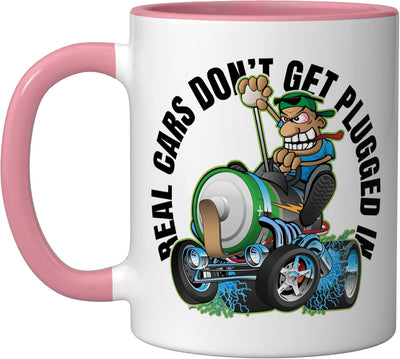 Taza de cerámica para coche eléctrico divertido rosa/blanca