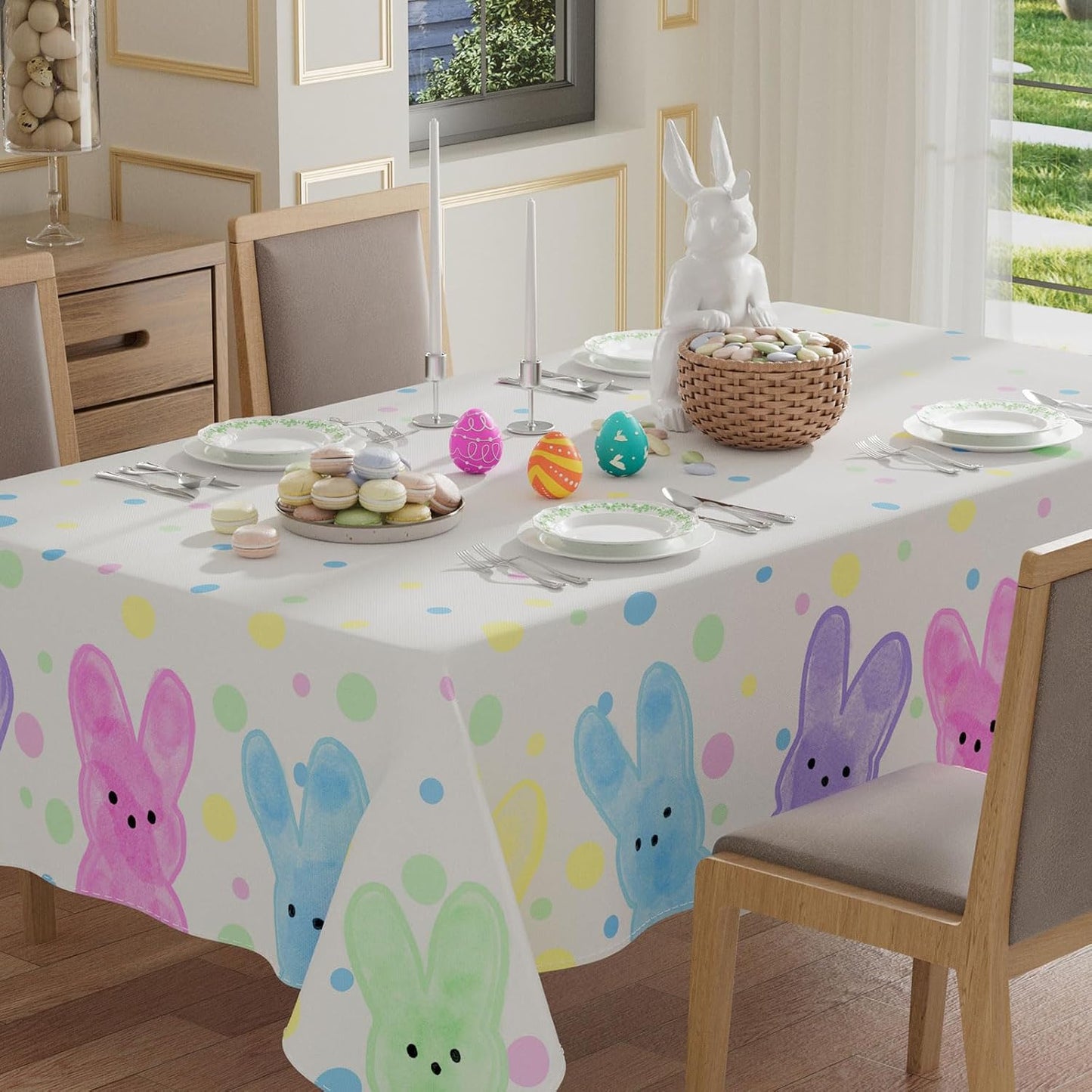 Mantel rectangular con lunares lindos conejos Pascua 52x70 pulgadas