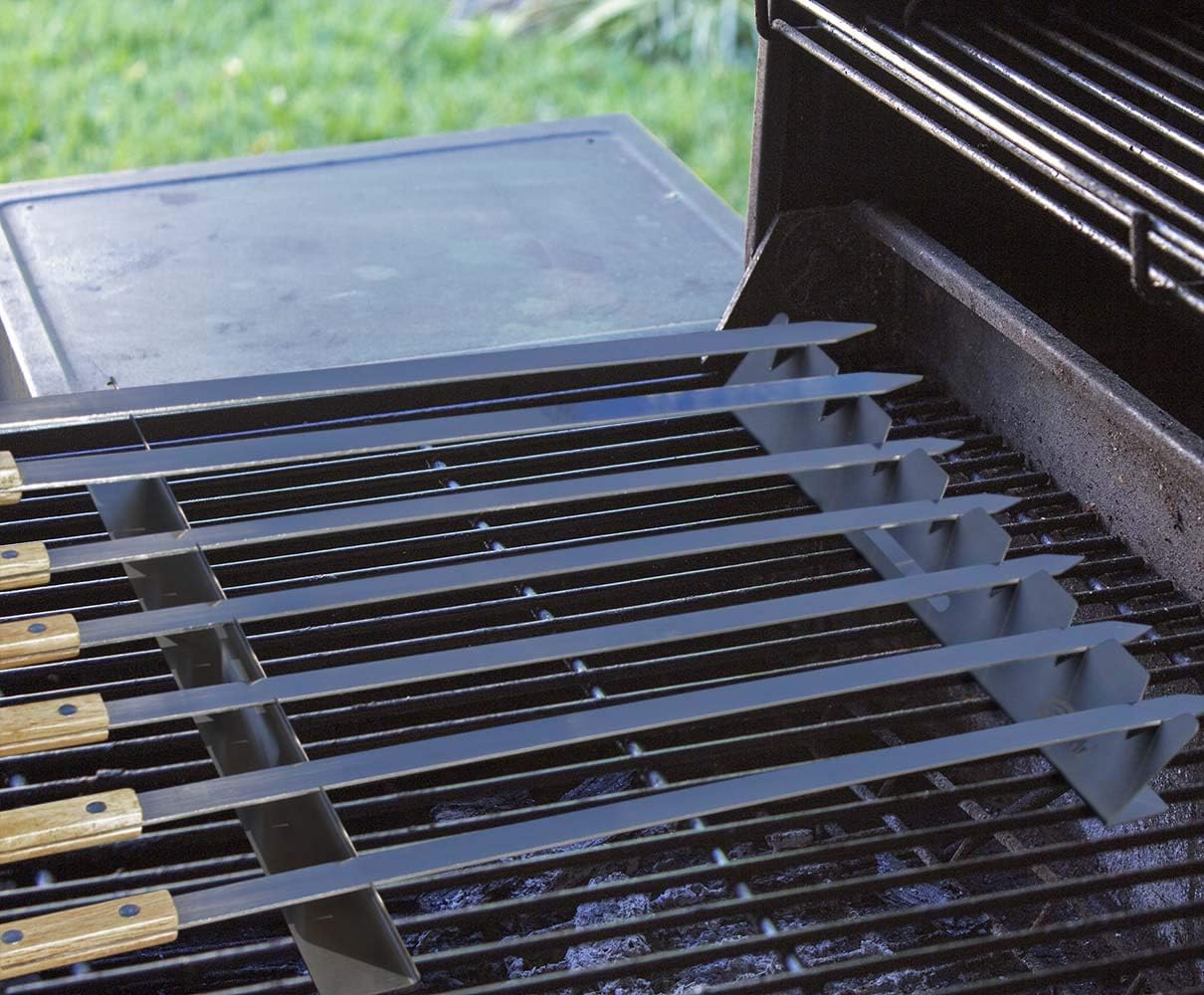 Estante acero inox soporte brochetas parrilla con bolsa