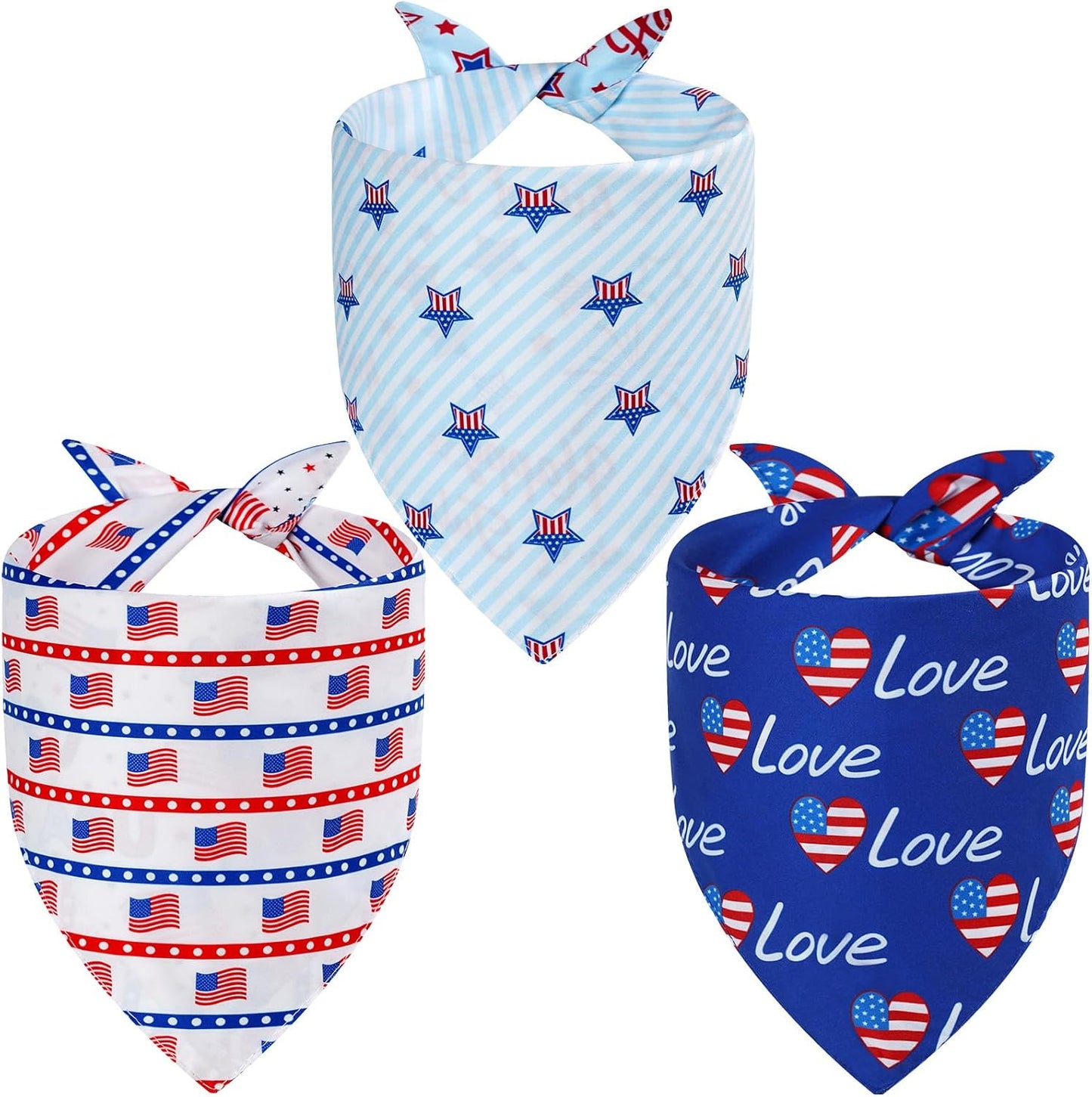 Pañuelos perros 4 julio 3uds 6 patrones triángulos reversibles