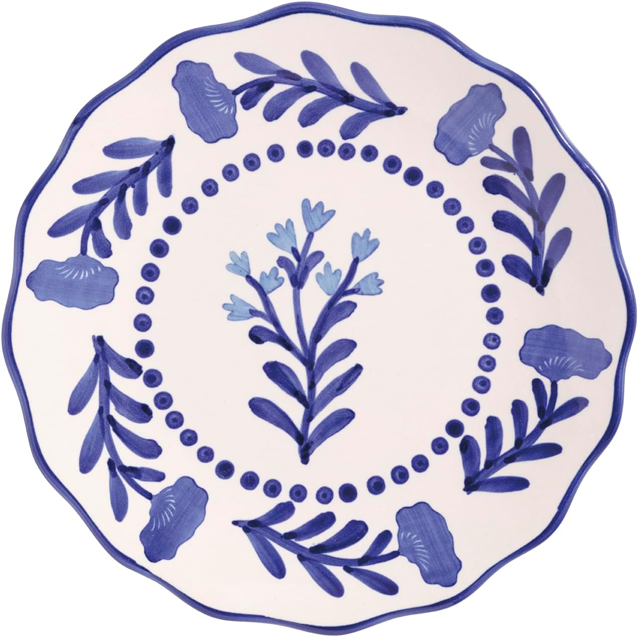 Plato de ensalada de flores redondas azules de gres
