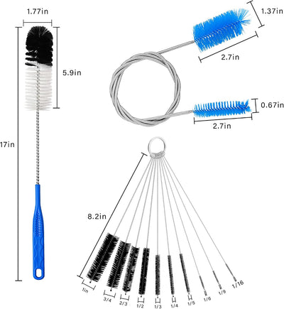 Kit 12 cepillos limpieza tubos vidrio 17pulg doble extremo