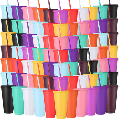 150 Vasos Plástico Reutilizable con Popote Tapa para Fiesta