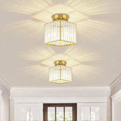 2 Lámparas Techo Cristal Dorado Modernas 7.24pulg