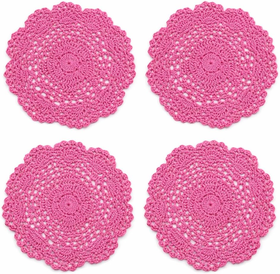 Manteles individuales redondos de ganchillo rosa de 8 pulgadas