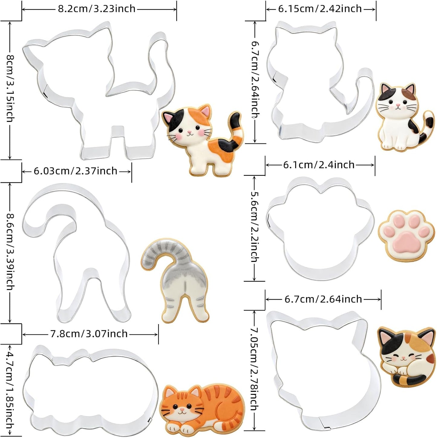 Molde para galletas de forma de gato acero inoxidable 6 piezas