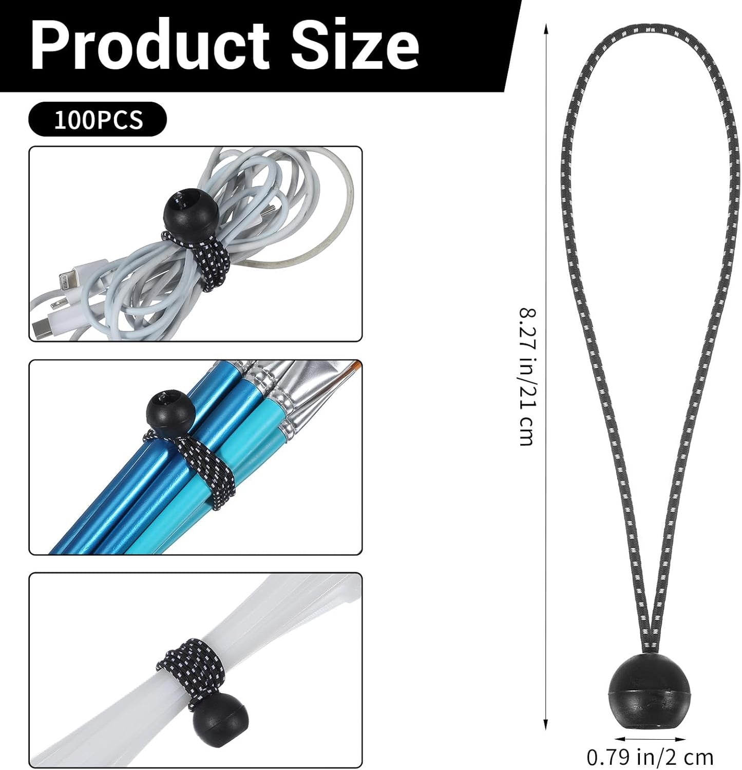 100 Cuerdas Elásticas 8.3pulg Alta Resistencia Negro