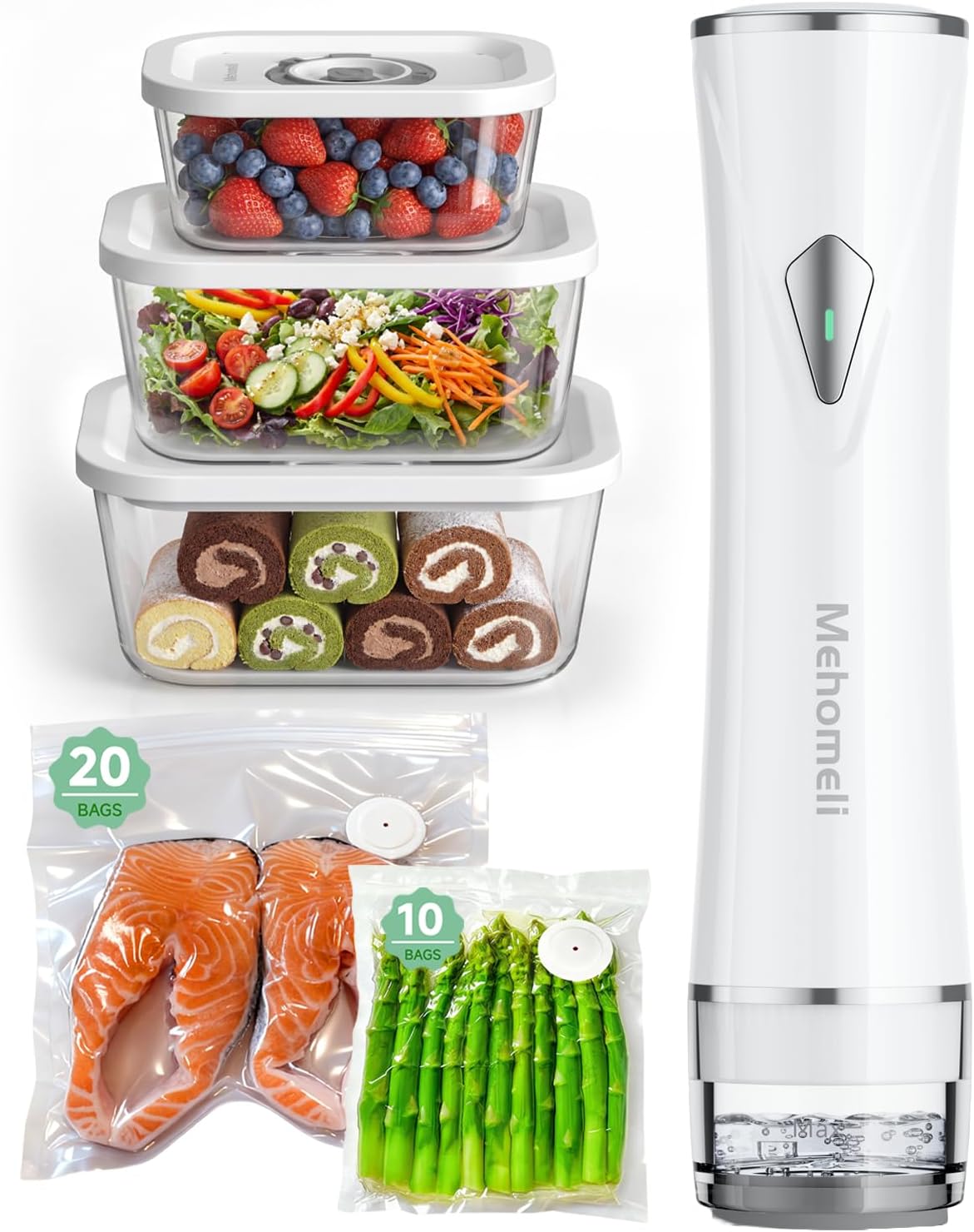 Sellador al vacío compacto 30 bolsas reutilizables para alimentos