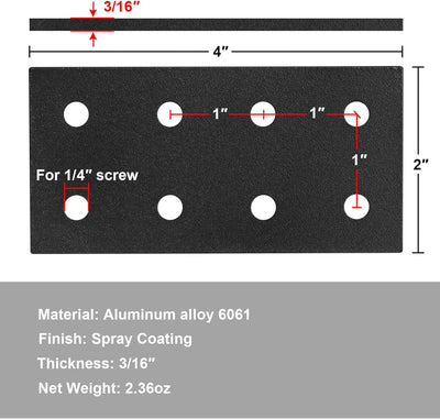 6 Placas Unión Planas Aluminio 1010 Ranura T Serie 10 Negro