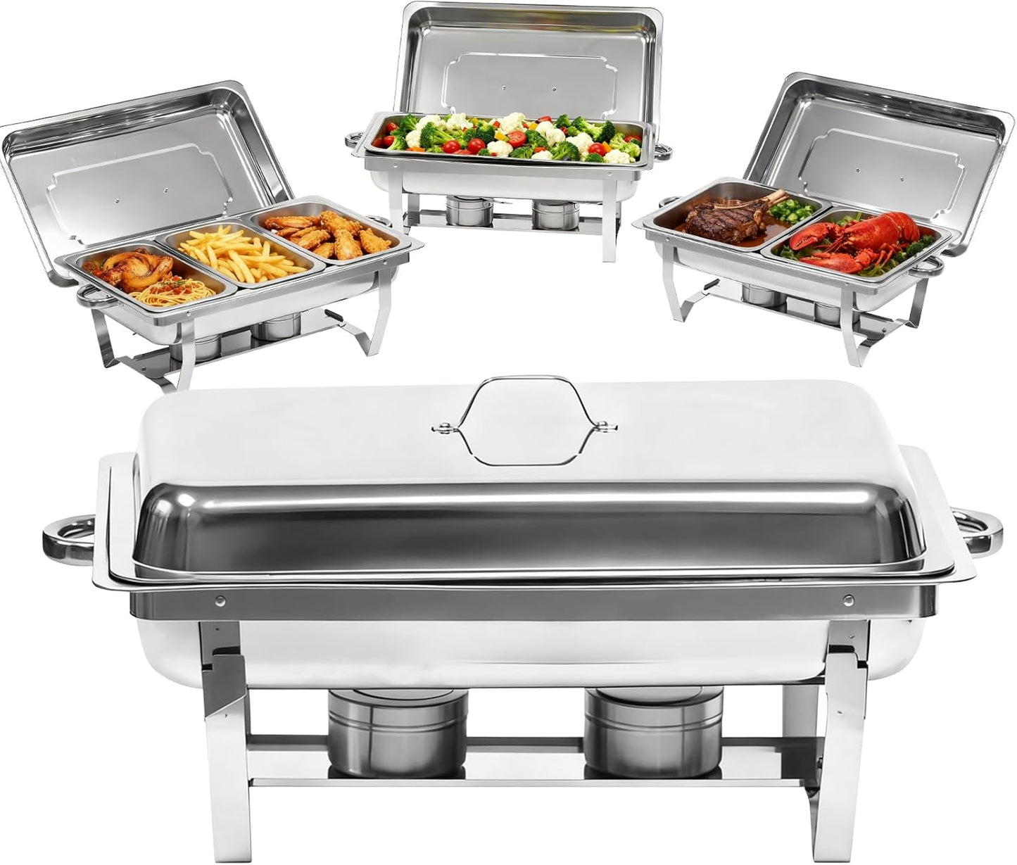 Platos plateados de acero inoxidable 304 para bufé, juego de 4