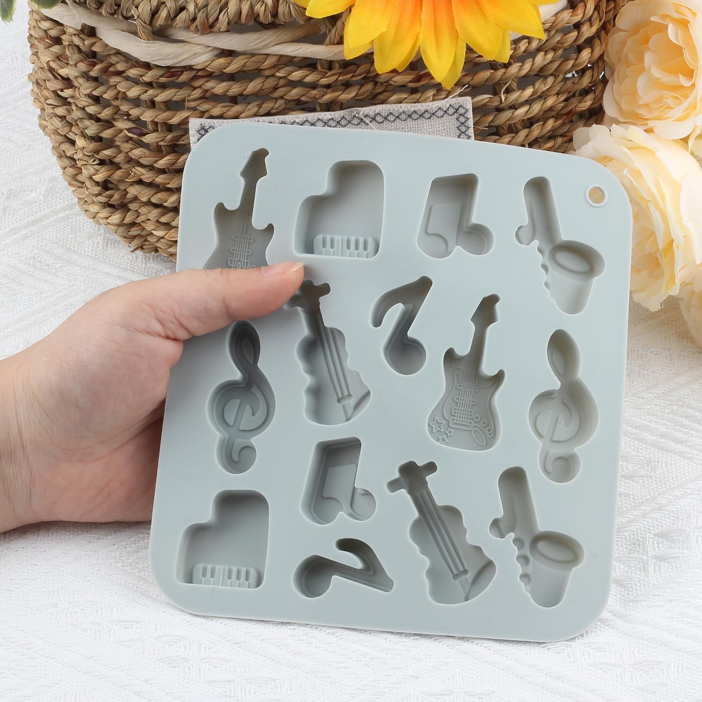 Moldes silicona 3D para caramelo nota guitarra