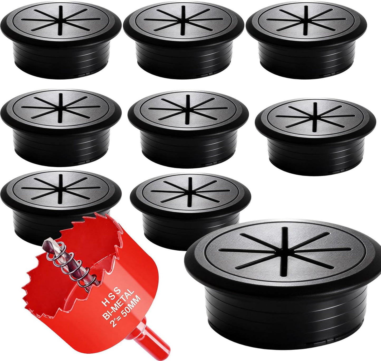 Kit 8 Ojales Plástico ABS Negro 2pulg con Sierra