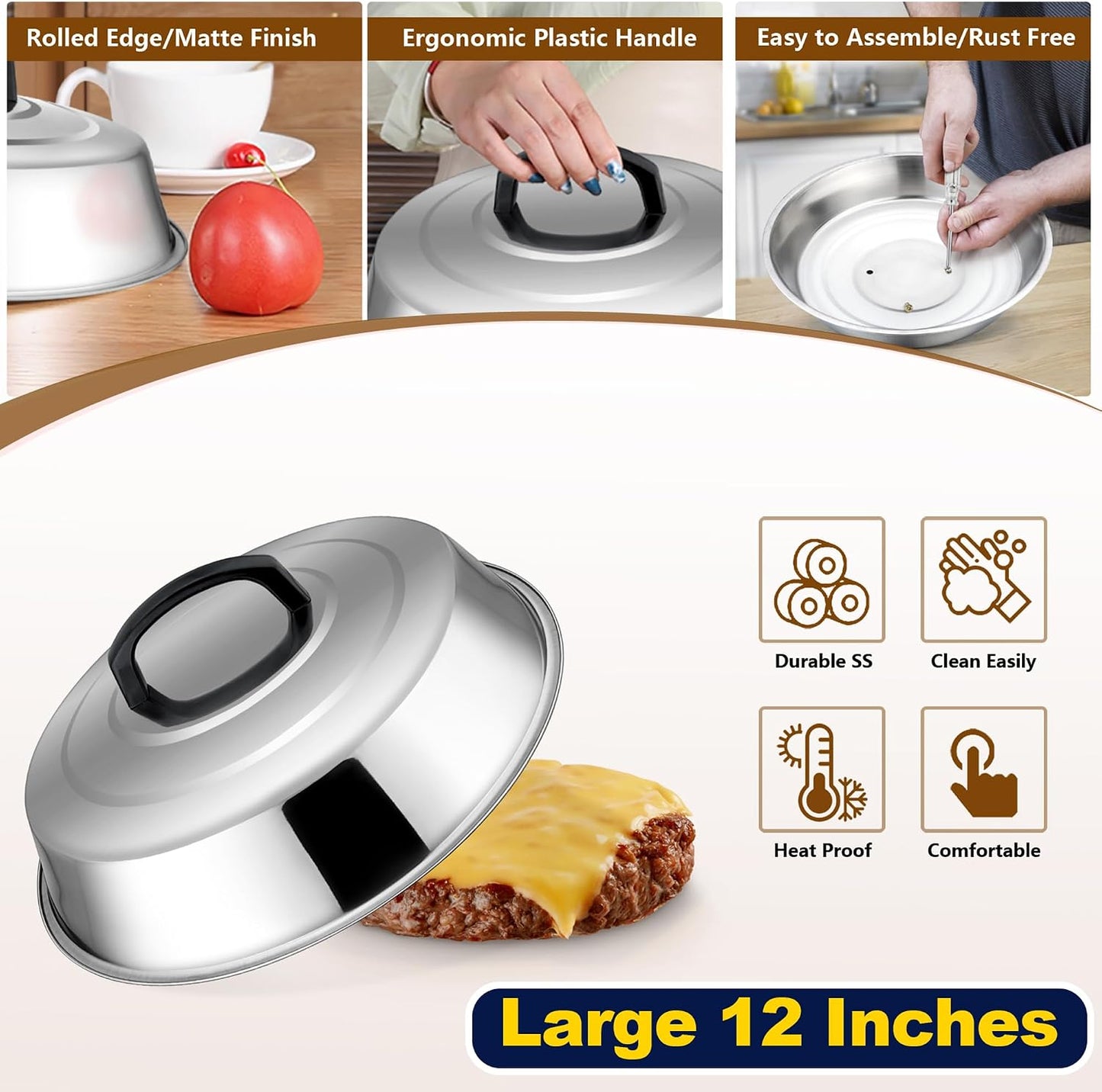 Cúpula queso 12pulg y prensa tocino 5.5pulg acero inox