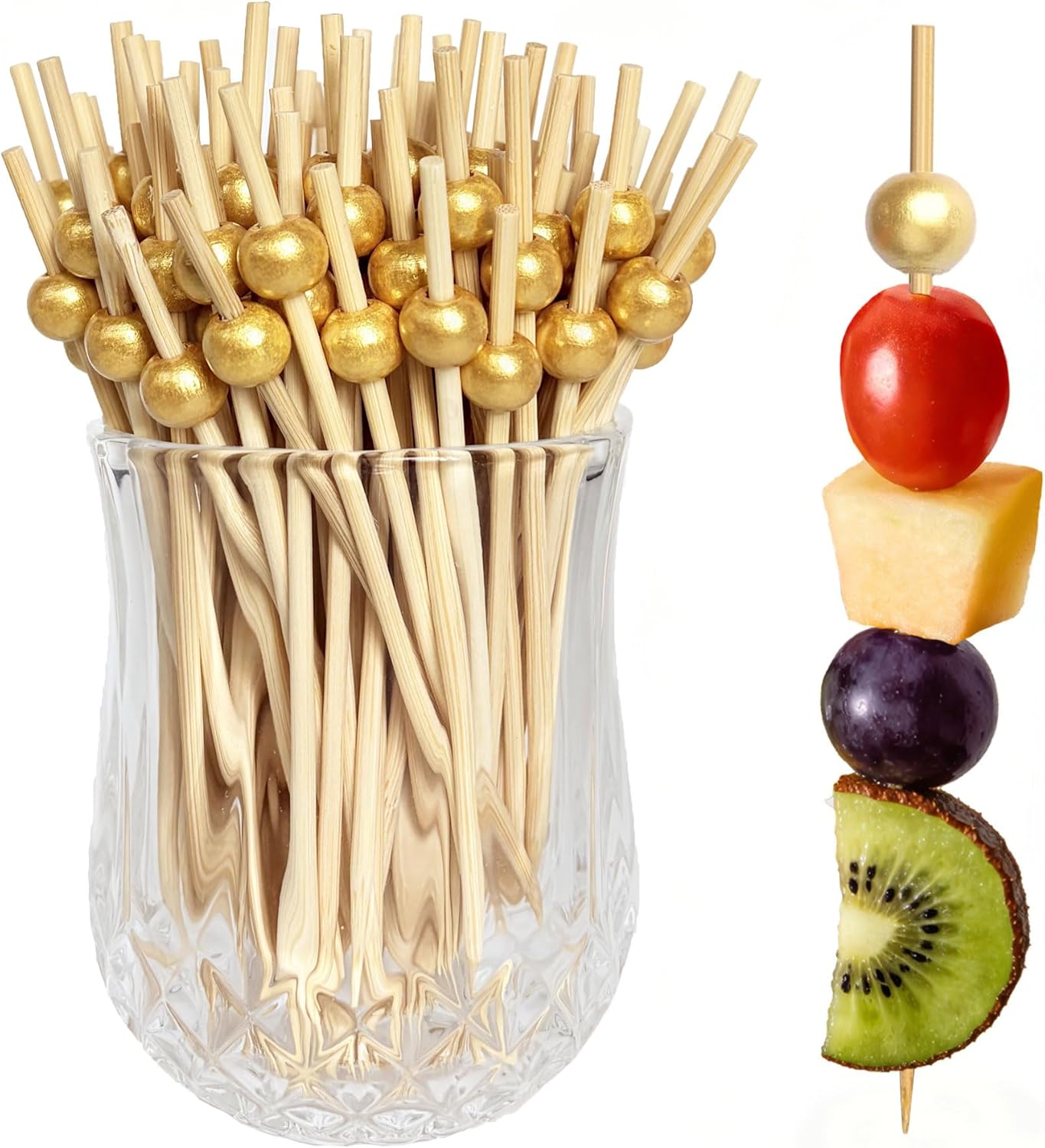 200 Palillos Cóctel Bambú Dorado 4.7pulg Aperitivos