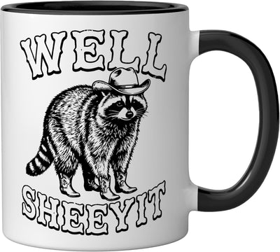 Taza cerámica western humor cowboy raccoon negra/blanca