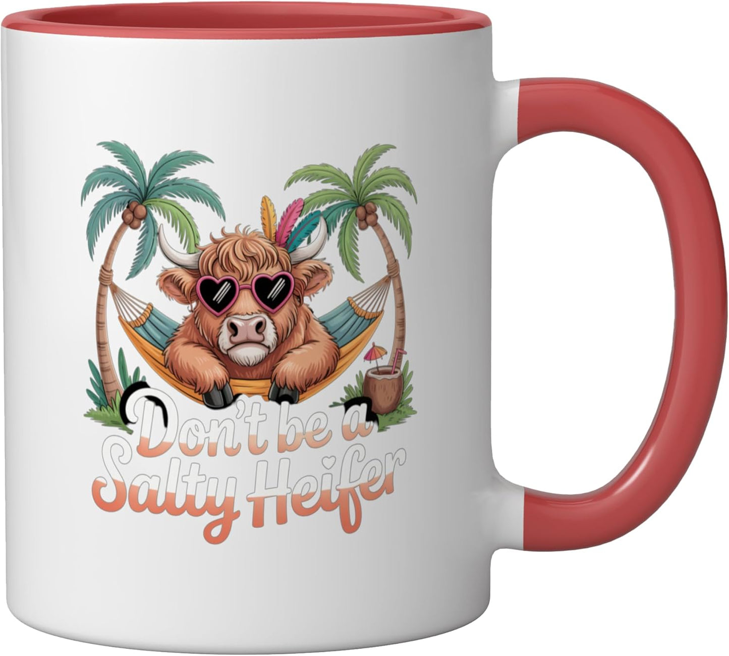Taza cerámica para amantes de vacas highland roja/blanca