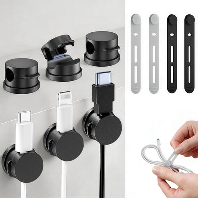 Organizador cables giratorio set 10 soportes silicona adhesivo