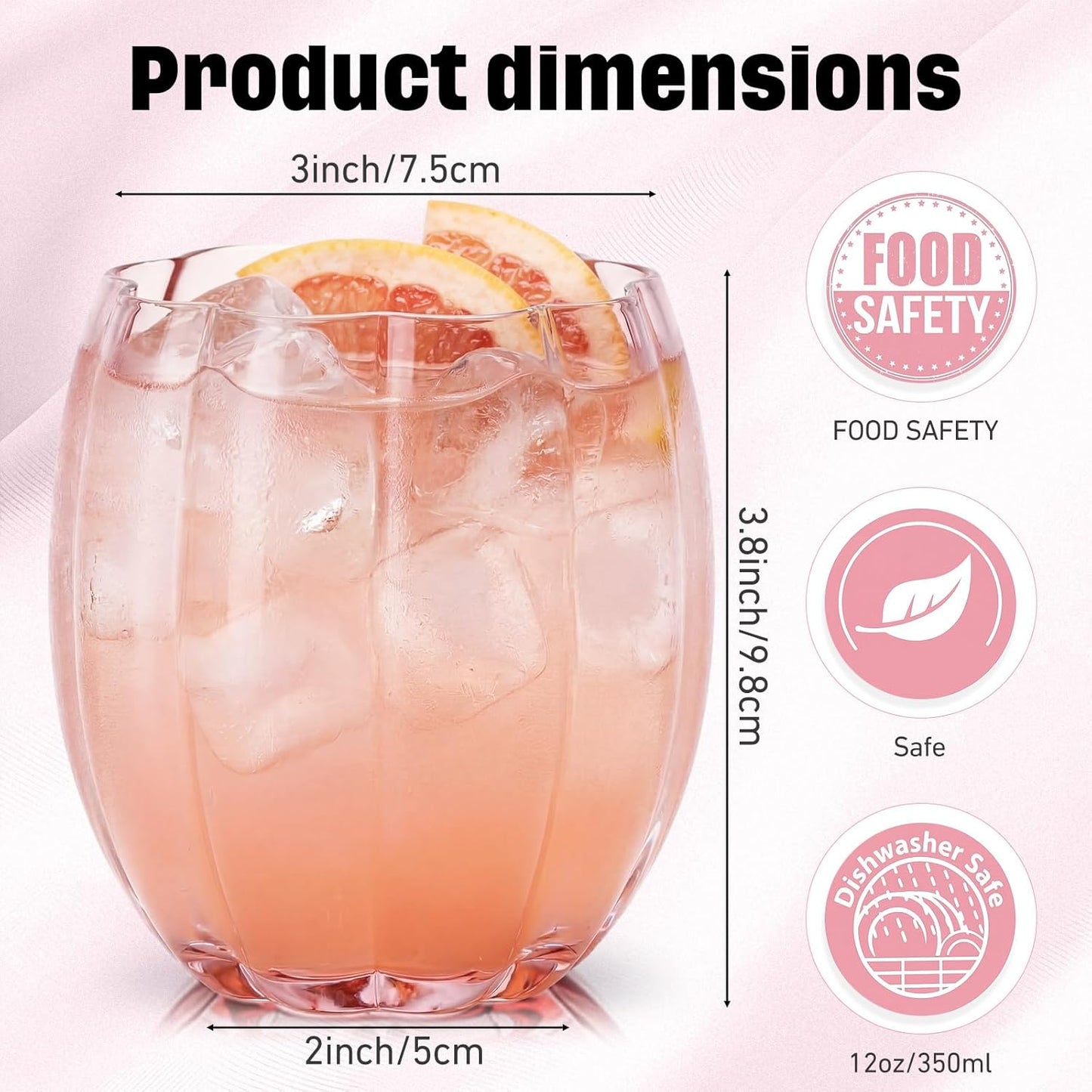 12 Pzas Vaso Vidrio Rosado 12oz para Cócteles y Eventos