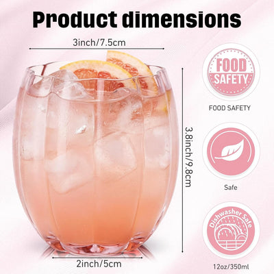 12 Pzas Vaso Vidrio Rosado 12oz para Cócteles y Eventos
