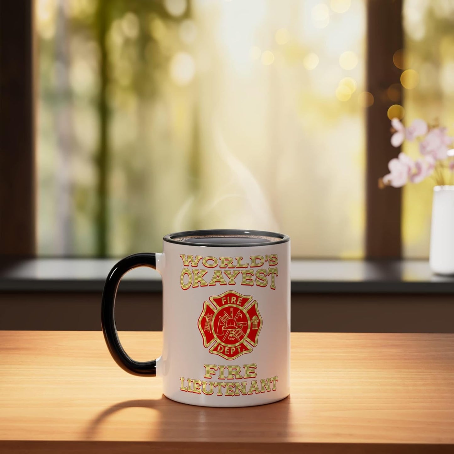 Taza cerámica para bombero regalo de oficial de bomberos negro/blanco