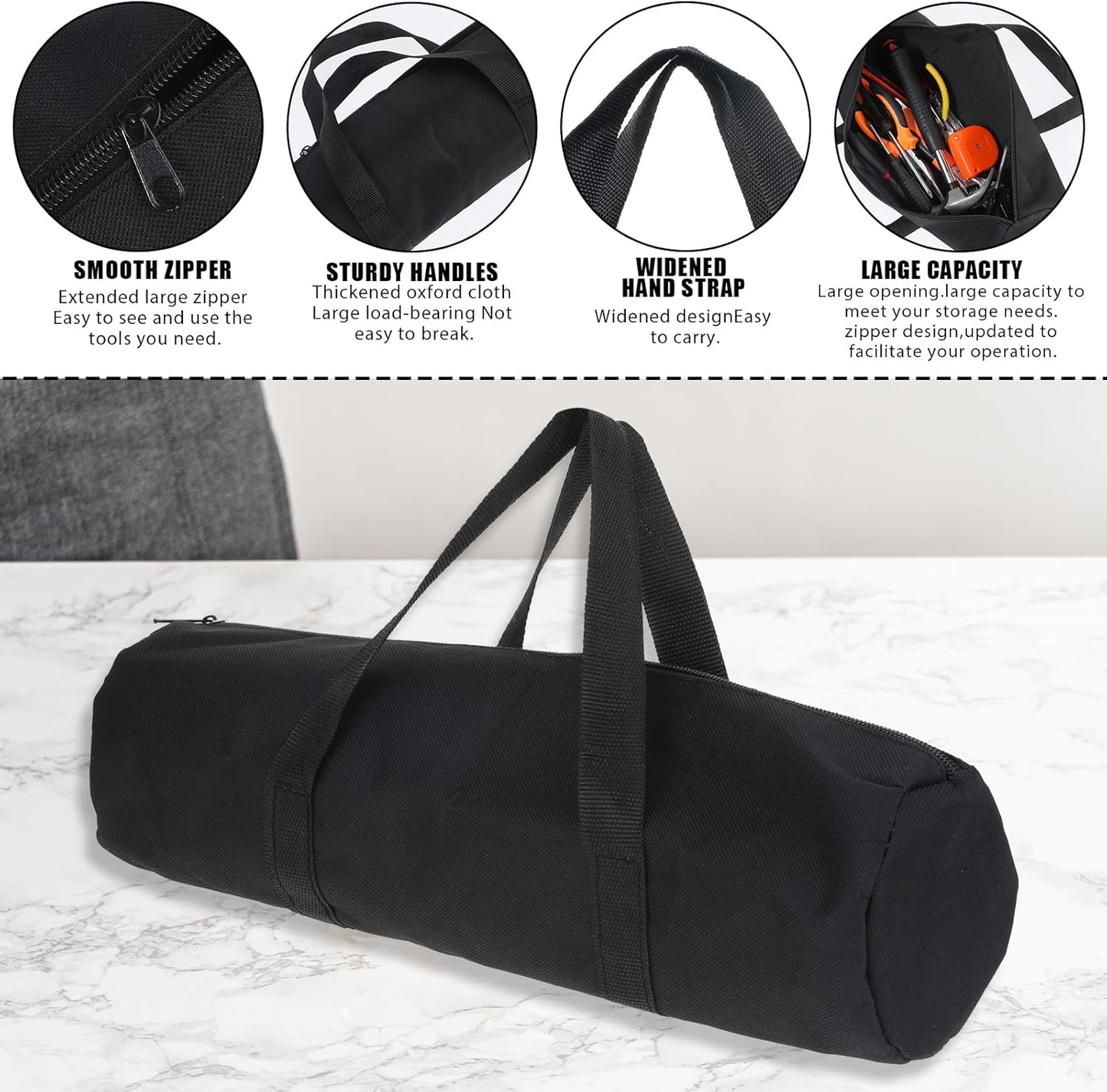 Bolsa herramientas lona 12pulg negra gran capacidad