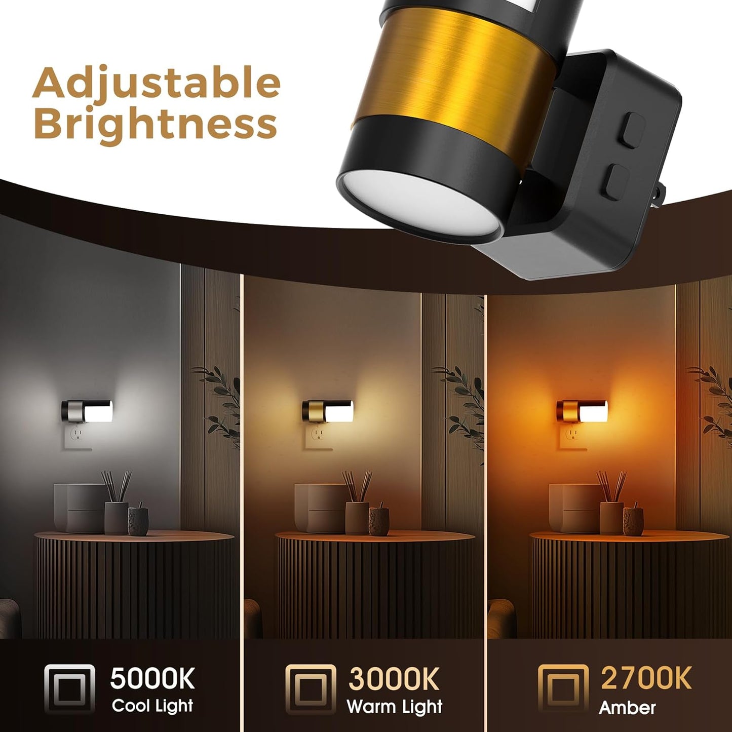Luces nocturnas enchufables regulables con sensor