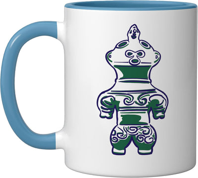 Taza cerámica japonesa Jomon arqueología azul/blanco