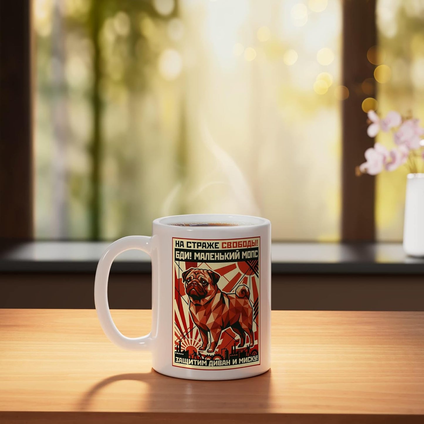 Taza Cerámica Perro Estilo Soviético Blanco