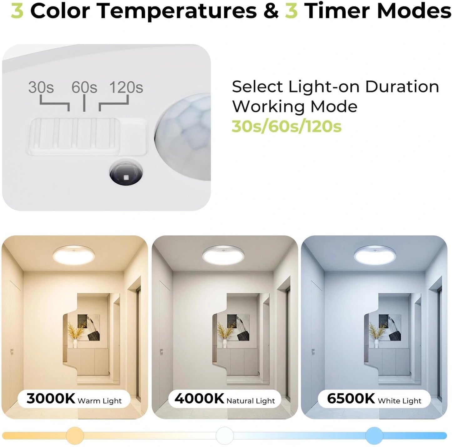 Lámpara techo LED empotrado 12pulg 24W sensor movimiento