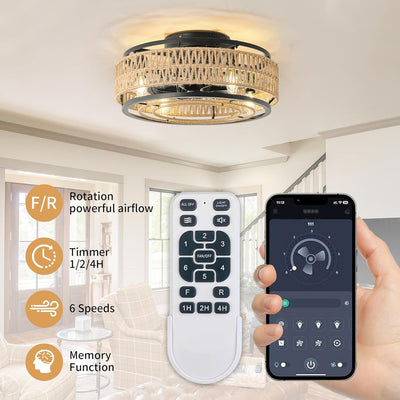 Ventilador techo enjaulado 18pulg luz control remoto 6 velocidades