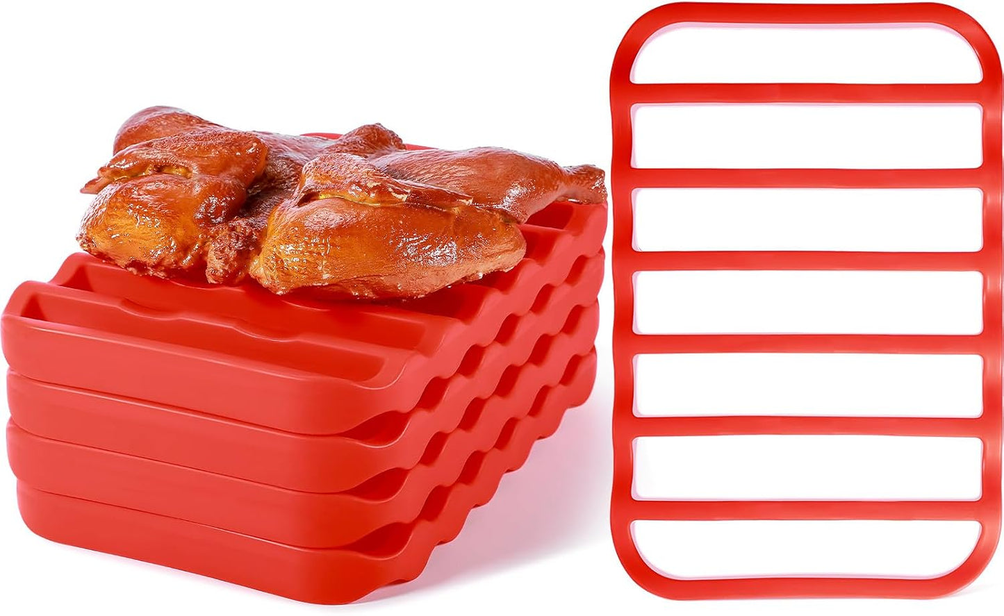 4 Pzas Parrilla Silicón 9x6pulg Antiadherente Rojo para Horno