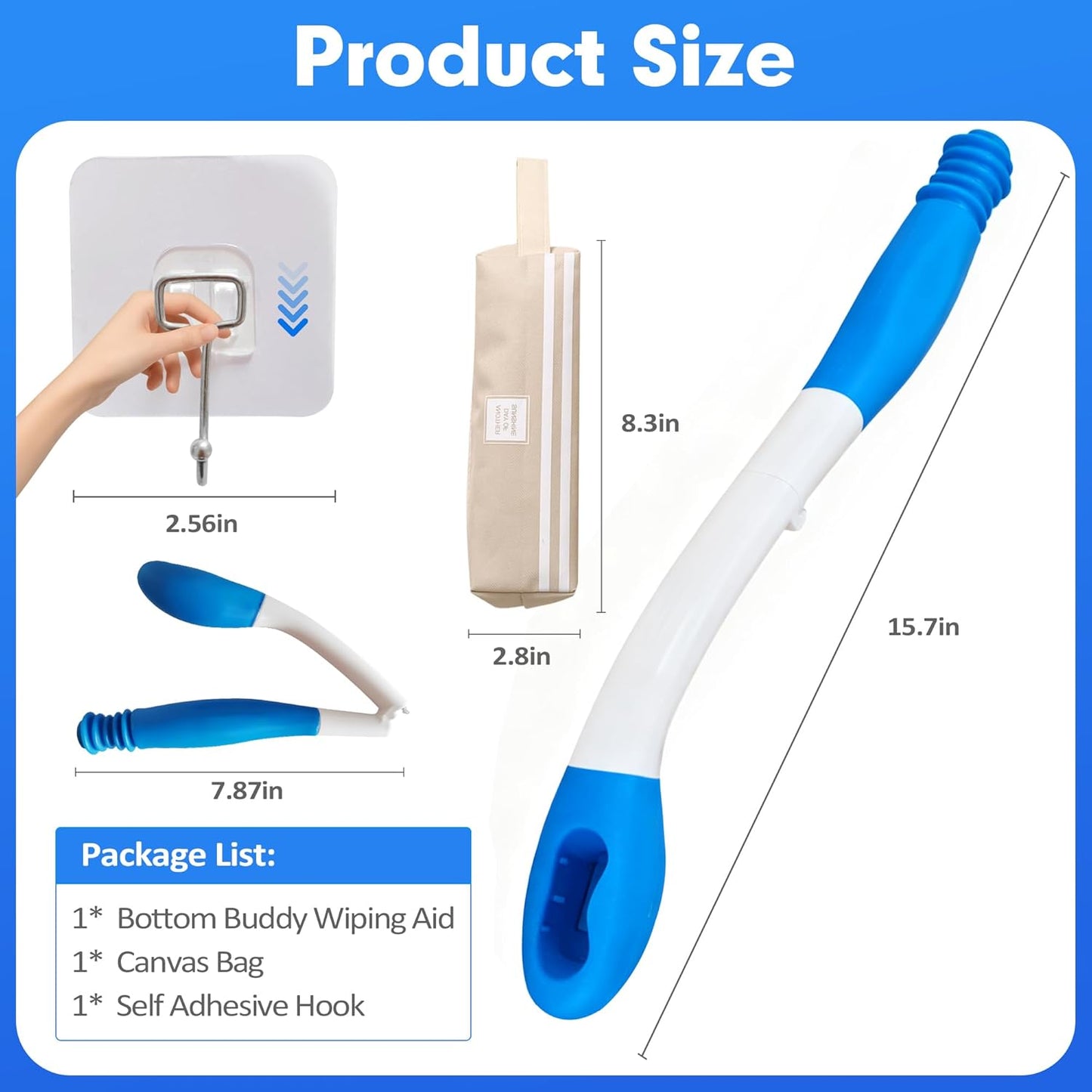 Ayuda para limpieza trasera plegable con bolsa y gancho 15.7"
