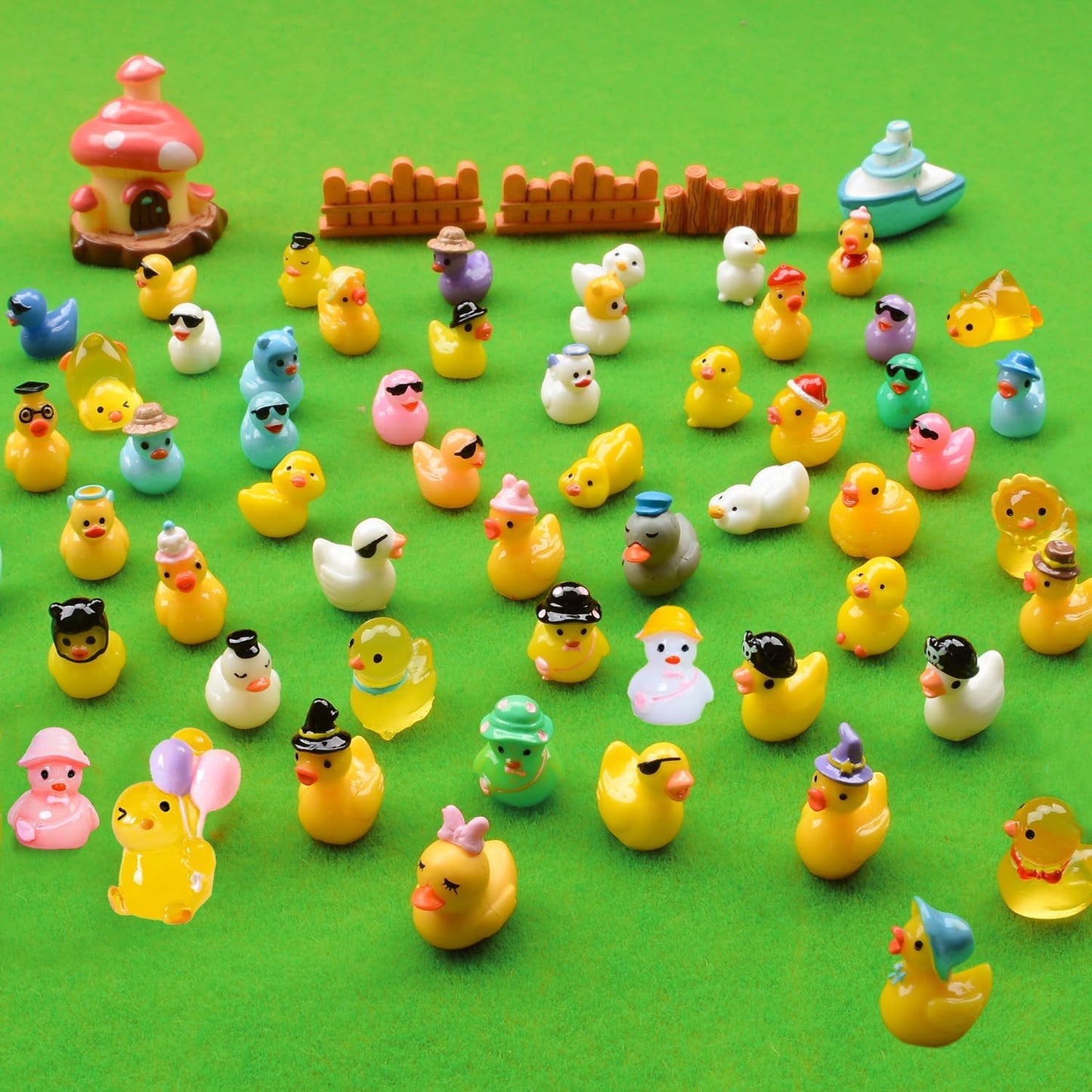 60 Pzas patos resina multicolor para jardín de hadas y decoración