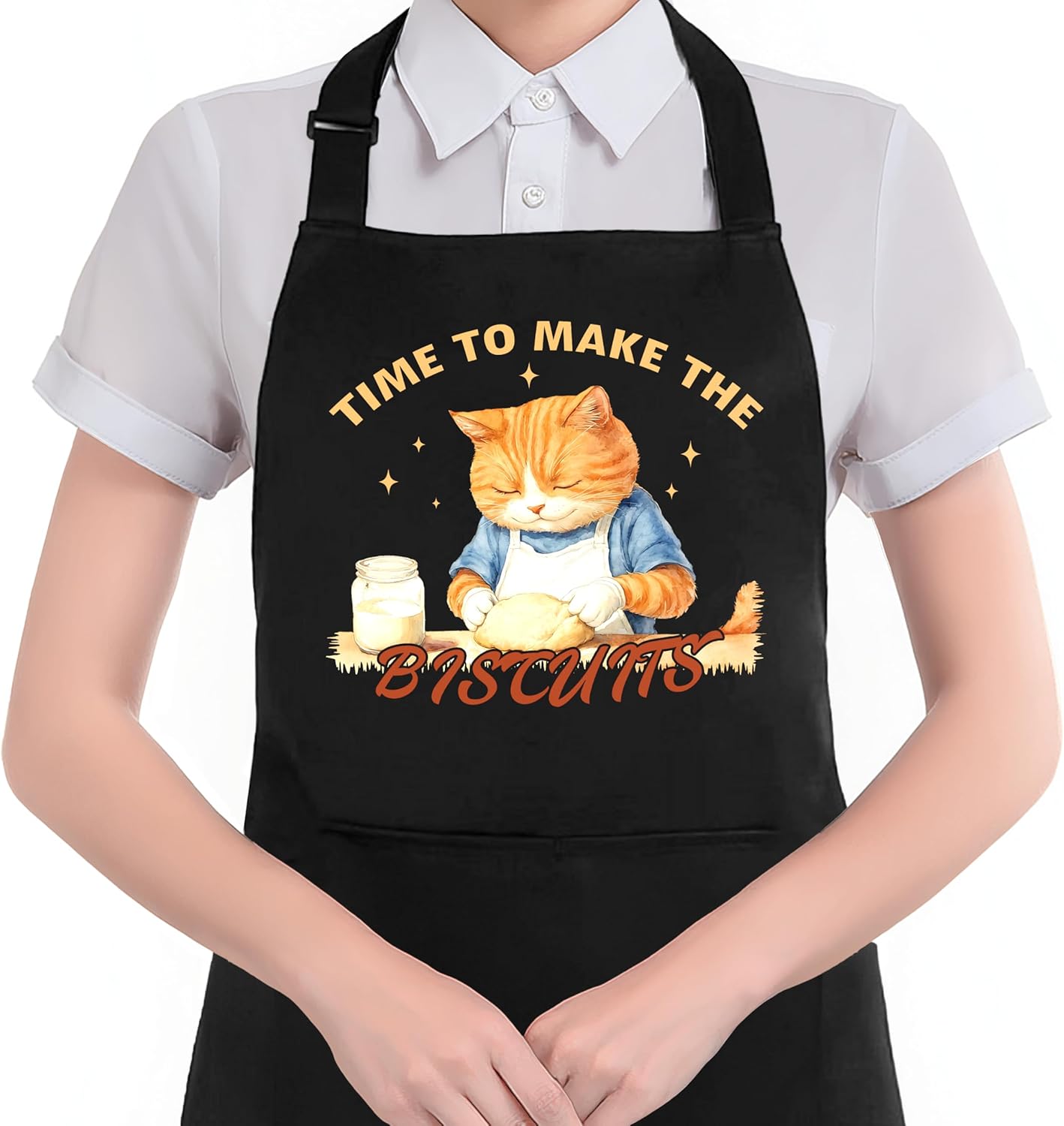 Delantal para hornear galletas de gato naranja con bolsillos