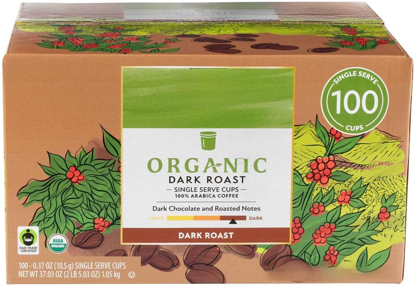 Taza de café orgánico tostado oscuro con chocolate