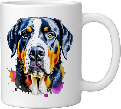 Taza cerámica estilo pop art y splash art perro suizo blanco