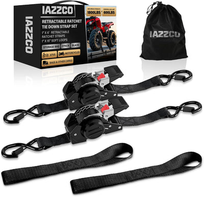 Correas retráctiles trinquete 1pulg x6ft para ATV motocicleta 2pzas negro