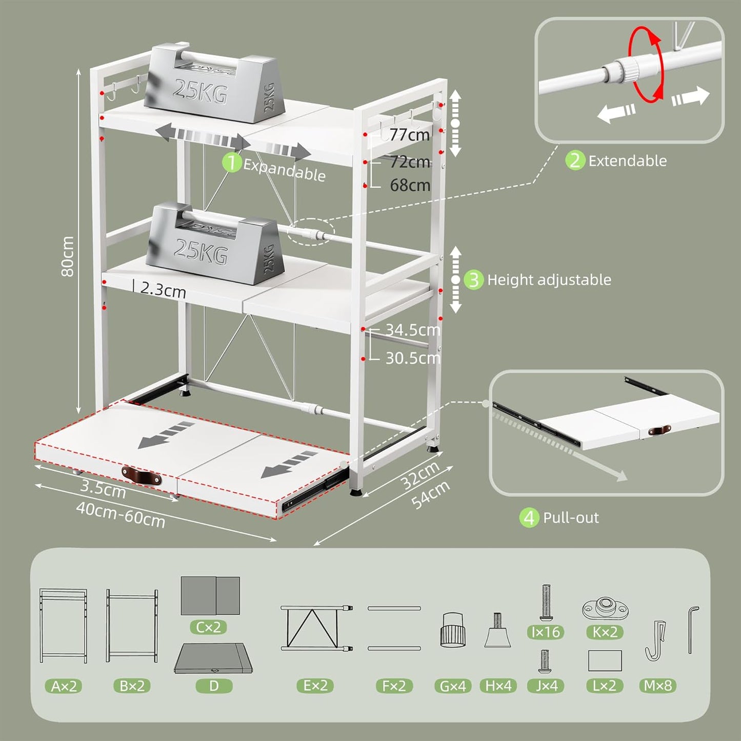 Soporte expandible microondas 3 niveles 8 ganchos cocina