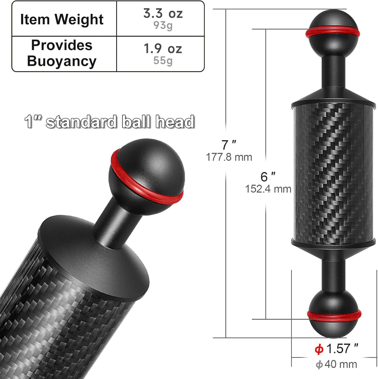 Brazo flotante fibra carbono 6pulg 1.94oz*2 doble bola