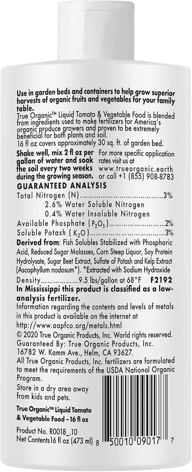Fertilizante Orgánico para Tomate y Vegetales 16oz Cubre 30pies2