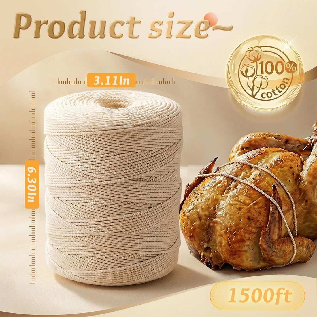Cuerda carnicero 100% algodón grado alimenticio 1500pies
