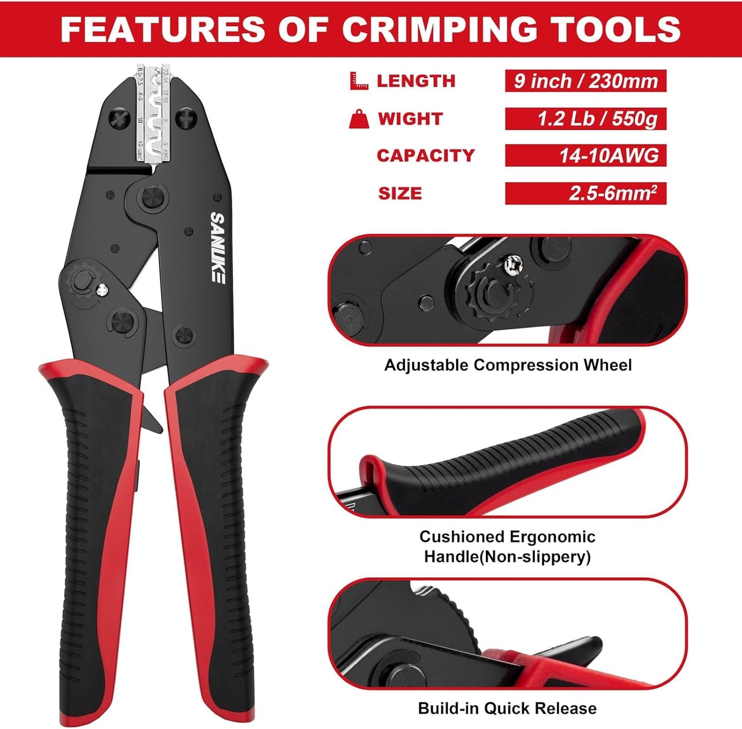 Crimpadora eléctrica para conectores AWG 22-6