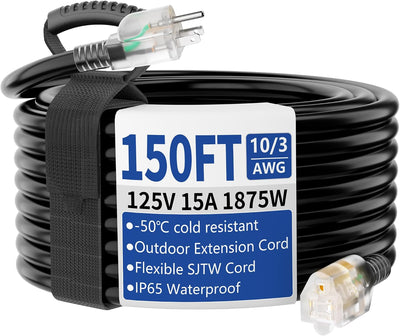 Cable extensión 150ft 10/3 SJTW negro exterior interior